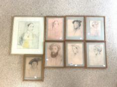 EIGHT FRAMED AND GLAZED HOLBEIN ART PRINTS BY THE MEDICI SOCIETY, THE LARGEST 65 X 45CMS