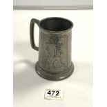 ENGRAVED PEWTER F A CUP WINNERS TANKARD FROM 1872, WANDERERS TO 1973 SUNDERLAND