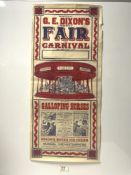 A VINTAGE G E DIXONS CARNIVAL AND FAIR POSTER, GALLOPING HORSES ETC, 34 X 76CMS