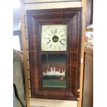 19TH CENTURY MAHOGANY CASED AMERICAN WALL CLOCK WITH WEIGHT DRIVEN MOVEMENT BY J. C BROWN