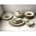 FRENCH PORCELAIN GAME BIRD DECORATED DINNER SERVICE, INCLUDES VEGETABLE TUREEN, MEAT PLATERS, DINNER