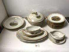 FRENCH PORCELAIN GAME BIRD DECORATED DINNER SERVICE, INCLUDES VEGETABLE TUREEN, MEAT PLATERS, DINNER