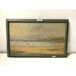 WH BURROWS - OIL OF FIGURES PADDLING AT THE BEACH, (SEVEN SISTERS),42 X 25CMS