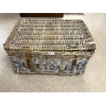 A LARGE VINTAGE WICKER PICNIC BASKET