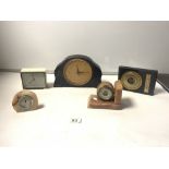 ART DECO BAKELITE GLEN CLOCK, WESTCLOX MANTLE CLOCK, 2 X DESK BAROMETERS AND A DESK THERMOMETER