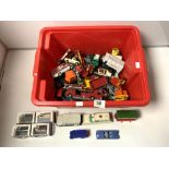 A QUANTITY OF TOY VEHICLES, INCLUDES CORGI FIRE ENGINE, HILLMAN IMP, AUSTIN MINI VAN, AND MORE