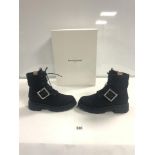 RUSSELL BROMLEY - A PAIR OF LADIES GLAM ROCK BLACK BOOTS MADE WITH RECYCLED CANVAS - SIZE 38