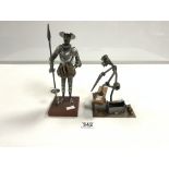 TWO METAL FIGURES ONE HINA AND KUNST, THE LARGEST 27CMS