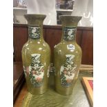 A PAIR OF 20TH CENTURY CHINESE PORCELAIN VASES, DECORATED WITH VASES (1 A/F), 46CMS