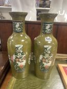 A PAIR OF 20TH CENTURY CHINESE PORCELAIN VASES, DECORATED WITH VASES (1 A/F), 46CMS