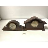 TWO EDWARDIAN MAHOGANY MANTLE CLOCKS, ONE WITH INLAID DECORATION