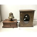 ANTIQUE MAHOGANY ELECTRIC RAILWAY BELL - WALL MOUNTED AND AN OAK SMOKERS CABINET