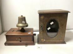 ANTIQUE MAHOGANY ELECTRIC RAILWAY BELL - WALL MOUNTED AND AN OAK SMOKERS CABINET