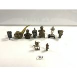 CHINESE BRASS FOO DOG SMOKING PIPE, THREE WALKING STICK ANIMAL FORM HANDLES, TWO BUSTS OF CHAIRMAN