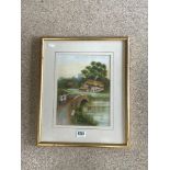 V. O HARA WATERCOLOUR, DRAWING FIGURES ON A BRIDGE SIGNED 31 X 24CMS