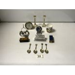 A DESK ANEROID BAROMETER FROM WAR TO PEACE COMMEMORATIVE MUG 1919, SET MINIATURE MASONIC BOOKLETS,