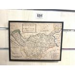 THE COUNTY PALATINE OF CHESTER MAP BY H. MOLL GEOGRAPHER FRAMED 26 X 19CMS