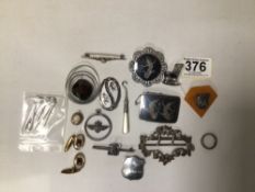 MIXED SILVER AND WHITE METAL ITEMS, BROOCHES, BUCKLE, EARRINGS, AND MORE