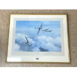HURRICANE BY ROBERT TAYLOR PRINT SIGNED BY WING COMMANDER R.R STANFORD-TUCK FRAMED AND GLAZED, 63