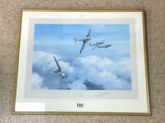 HURRICANE BY ROBERT TAYLOR PRINT SIGNED BY WING COMMANDER R.R STANFORD-TUCK FRAMED AND GLAZED, 63