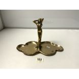 ART NOUVEAU STYLE BRASS FIGURAL TWO SECTION DISH, 32 X 20CMS