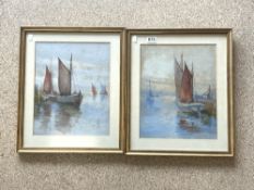 ETHIL HILL (1920S) PAIR OF WATERCOLOURS OF SAILING BOATS BOTH SIGNED, FRAMED AND GLAZED, 52 X 44CMS