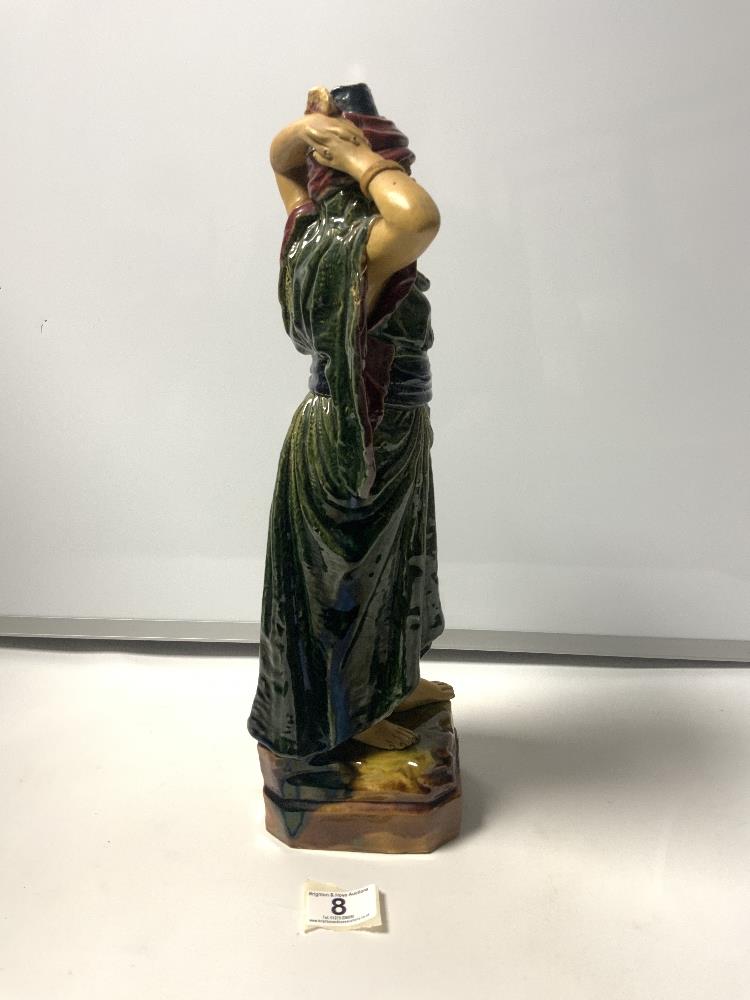 A 19TH CENTURY MAJOLICA POTTERY FIGURE - CONTINENTAL LADY IN A HEADDRESS - MARKED 4 1039 TO BASE, - Image 2 of 4