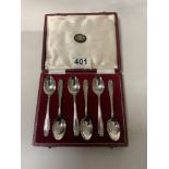 SET OF SIX HALLMARKED SILVER TEASPOONS (CASED) BY ARTHUR PRICE & CO, 1939