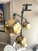 LARGE 19TH CENTURY PAWNBROKERS SIGN, CAST IRON WITH THREE LARGE BRASS BALLS (OUTSIDE SHOP