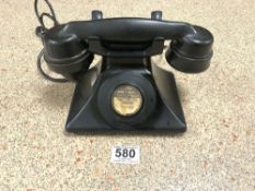 A VINTAGE 1940S BLACK BAKELITE TELEPHONE SERIAL NO-164544/1