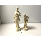 TWO RESIN FIGURES OF GODDESSES, 38CMS AND 28CMS