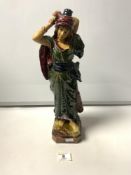 A 19TH CENTURY MAJOLICA POTTERY FIGURE - CONTINENTAL LADY IN A HEADDRESS - MARKED 4 1039 TO BASE,