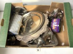 SILVER-PLATED SHAPED SALVER, PLATED COFFEE POT, PLATED EGG CUPS AND OTHER PLATED WARES