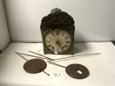 A LATE 19TH CENTURY FRENCH BRASS & ENAMEL DIAL LONGCASE CLOCK MOVEMENT (A/F)
