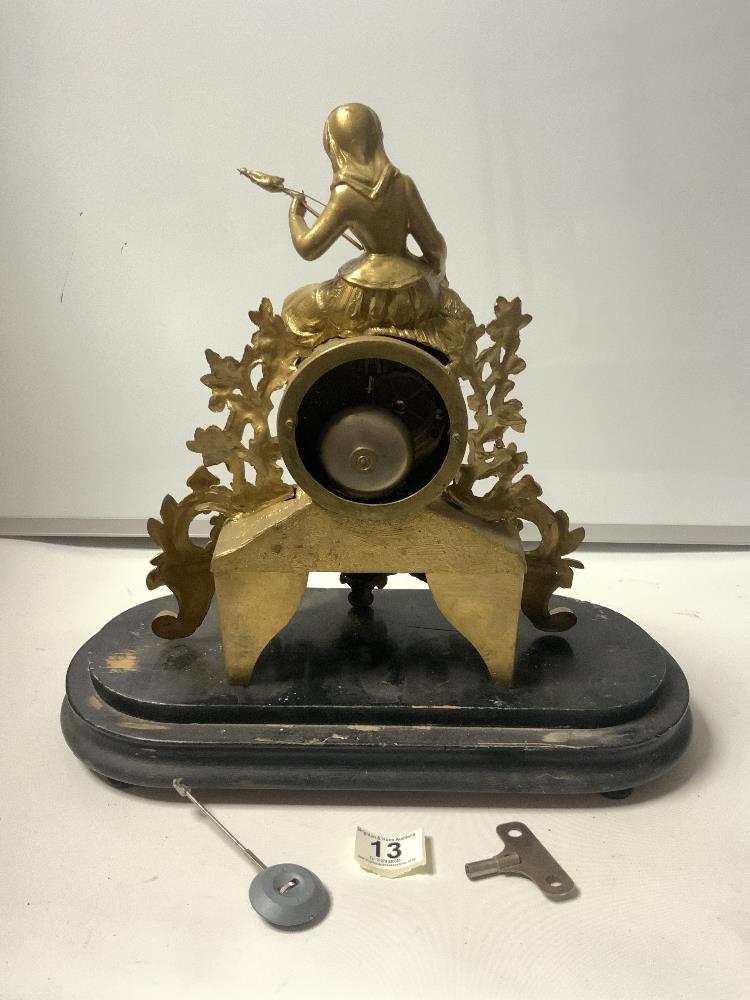 A LATE 19TH CENTURY FRENCH SPELTER FIGURAL CLOCK WITH ENAMEL DIAL, 30 CMS MAKER - DAMOULINNEN - Image 3 of 5