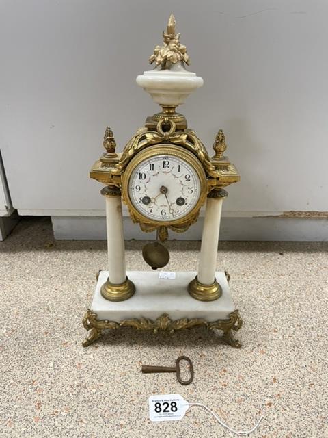 ANTIQUE ORMOLU AND WHITE MARBLE PORTICO CLOCK CIRCA 1900 42CM