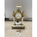 ANTIQUE ORMOLU AND WHITE MARBLE PORTICO CLOCK CIRCA 1900 42CM