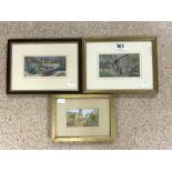 A BAXTER NEEDLEPOINT CORONATION PROCESSION, 6 X 11CMS, AND A PAIR OF WOVEN SILK PICTURES DATED 1955,
