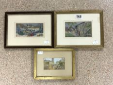 A BAXTER NEEDLEPOINT CORONATION PROCESSION, 6 X 11CMS, AND A PAIR OF WOVEN SILK PICTURES DATED 1955,