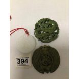 THREE CHINESE CARVINGS OF WHICH SOME ARE JADE