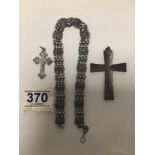 WHITE METAL/SILVER CROSSES WITH BRACELET