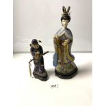 TWO JAPANESE 20TH CENTURY CLOISONNE FIGURES OF A SAMURAI AND A GEISHA LADY, 40CMS