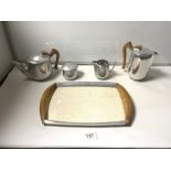 A VINTAGE PICQUOT WARE FOUR-PIECE TEA-SET ON MATCHING TRAY