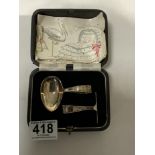 HALLMARKED SILVER SPOON WITH PUSHER IN ORIGINAL CASE BY BRS