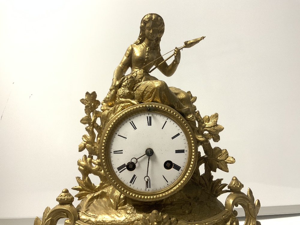 A LATE 19TH CENTURY FRENCH SPELTER FIGURAL CLOCK WITH ENAMEL DIAL, 30 CMS MAKER - DAMOULINNEN - Image 2 of 5