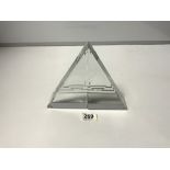 ST LOUIS - A PAIR OF TRIANGULAR ART GLASS BOOKENDS - SIGNED TO BASE, 18.5CMS