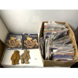 TWO SOFT TEDDY BEARS, AND A QUANTITY OF TEDDY BEAR COLLECTORS MAGAZINES - SOME WITH A BEAR ATTACHED
