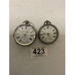 TWO HALLMARKED SILVER ENGINE TURNED POCKET WATCHES A/F ONE KENDAL AND DENT
