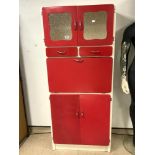 RETRO 1960S KITCHEN UNIT IN RED AND WHITE WITH DROP DOWN FORMICA DOOR