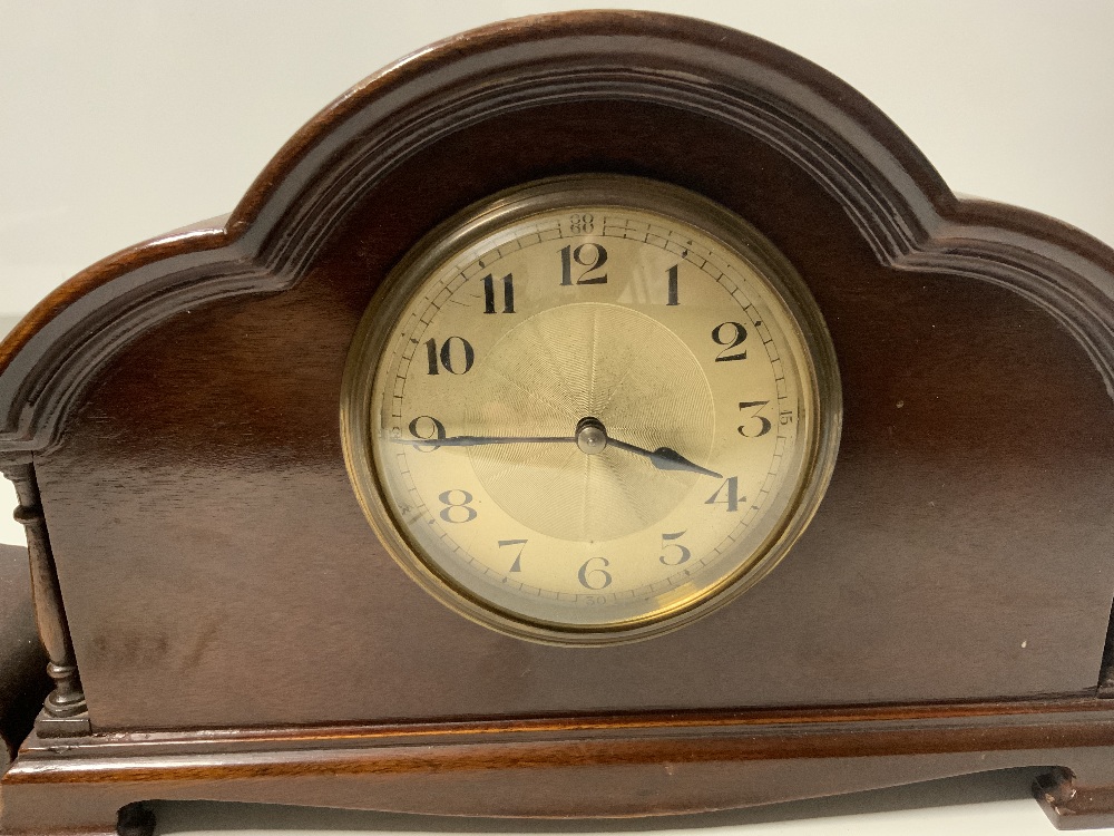 TWO EDWARDIAN MAHOGANY MANTLE CLOCKS, ONE WITH INLAID DECORATION - Image 4 of 7